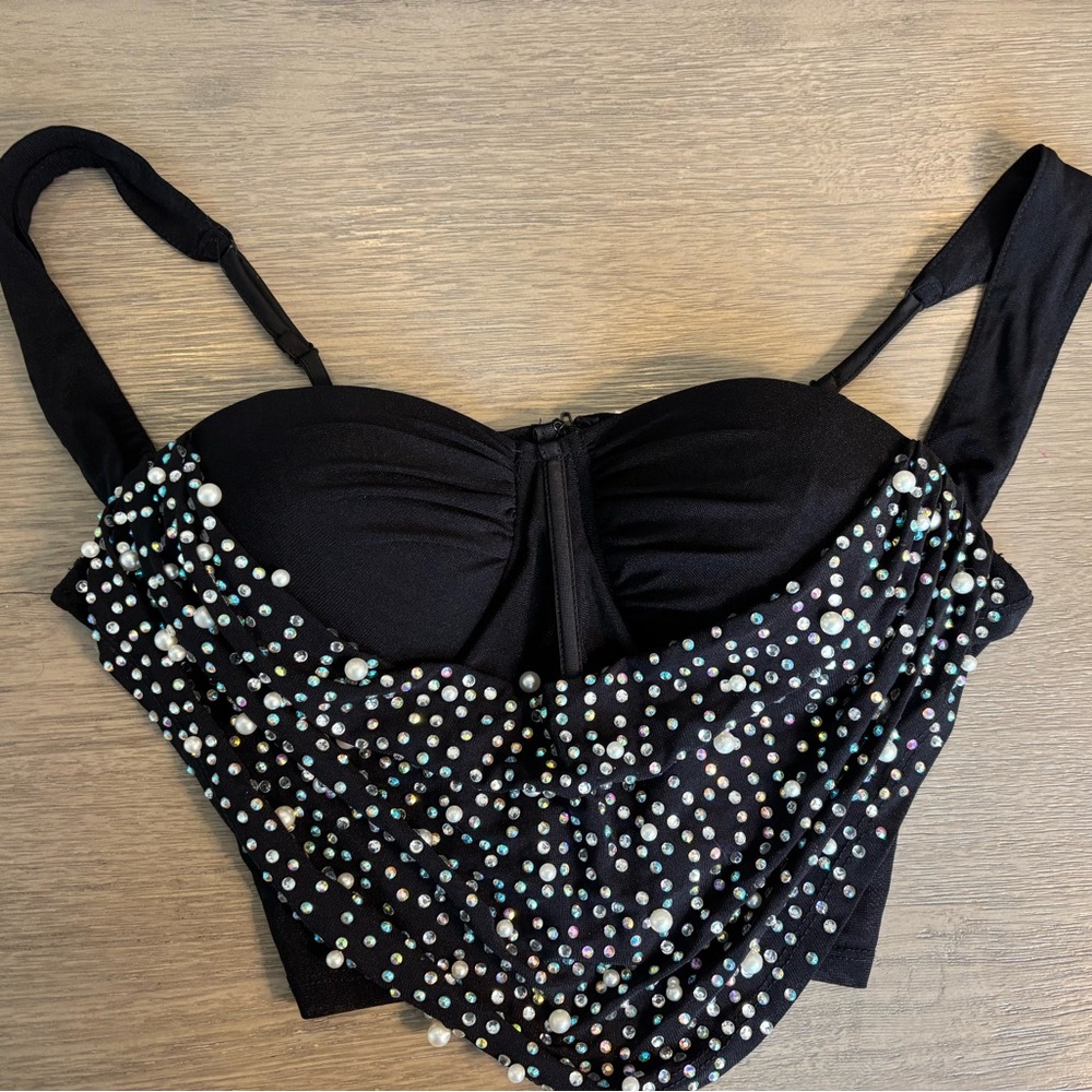 Black Beaded Crop Top